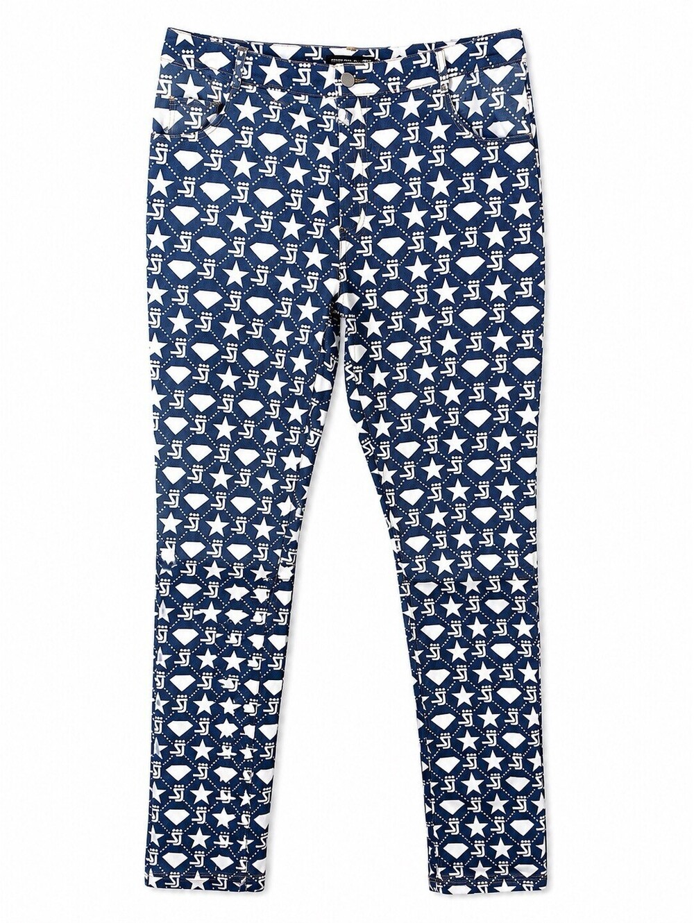 Shane Justin Runway Logo Star Diamond Jeans Blue White Cotton Spandex 34x35 NWOT